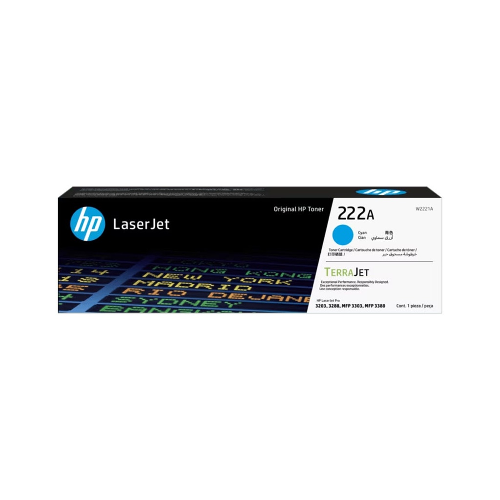HP 222A Cyan Original LaserJet Toner Cartridge (W2221A)
