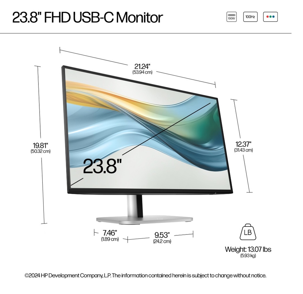 HP Series 5 Pro 23.8 inch FHD USB-C Monitor - 524pu (9D9V7AA) 