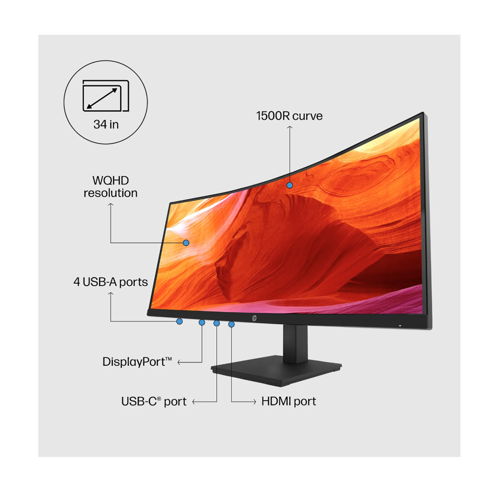 HP 34" P34hc G4 WQHD USB-C Curved Monitor  (21Y56AS)