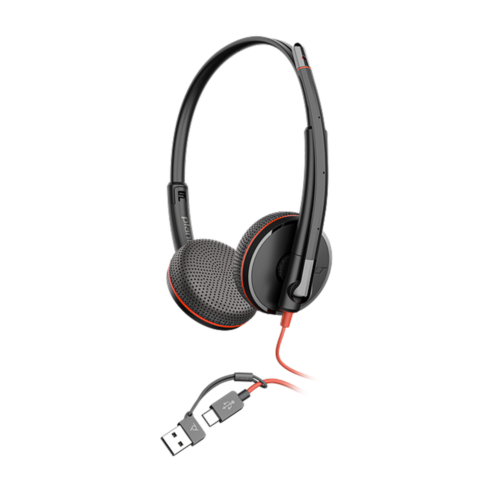 Poly Blackwire 3225 Stereo USB-C Headset +3.5mm Plug +USB-C/A Adapter (8X229AA) 