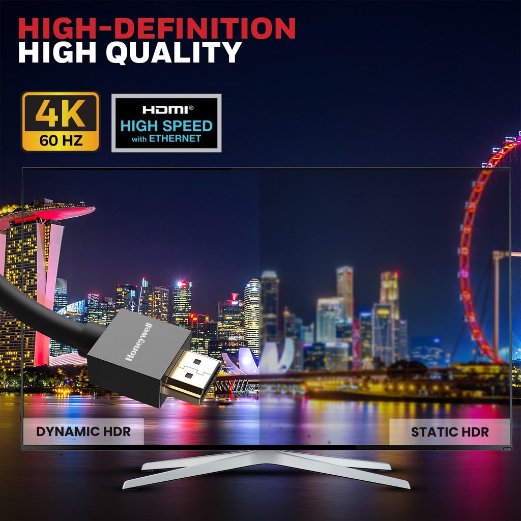 HDMI 1 Mtr with Ethernet – 2.0 Compliant Slim (HC000019/HDM/1M/BLK/SLM)