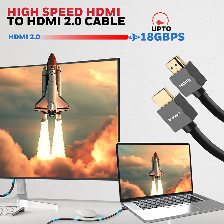 Honeywell HDMI 3 Mtr with Ethernet – 2.0 Compliant Slim (HC000009/HDM/3M/BLK/SLM)