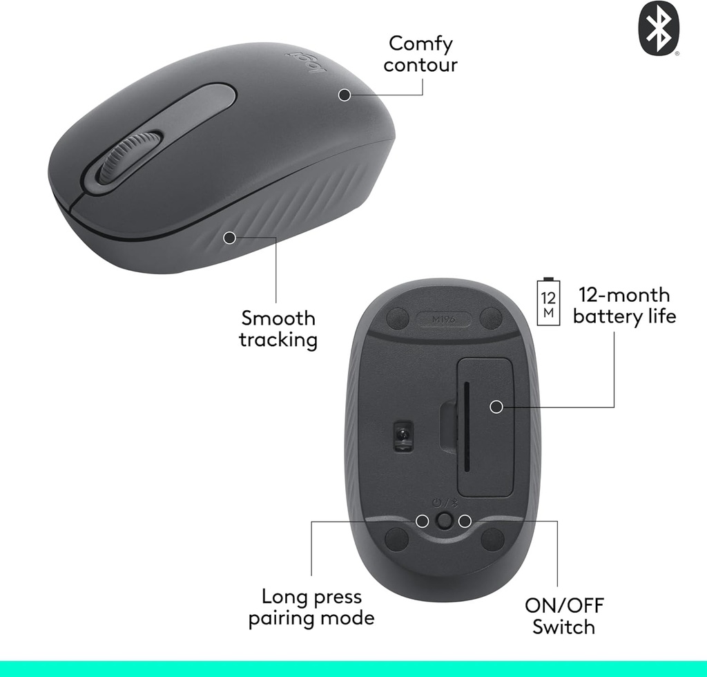 Logitech M196 Bluetooth Wireless Mouse (910-007459) 