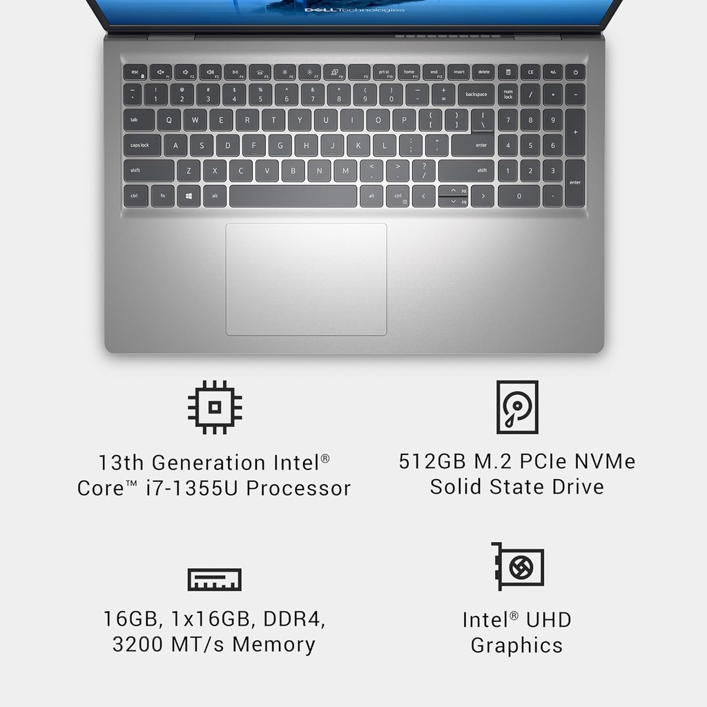 Dell 15 Laptop DC15250 Core I7–1355U, 16GB DDR4, 512GB SSD (DC15250)