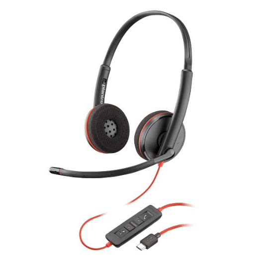 سماعة رأس ستيريو Poly Blackwire 3220 بمنفذ USB-C + محول USB-C/A (8X228AA)