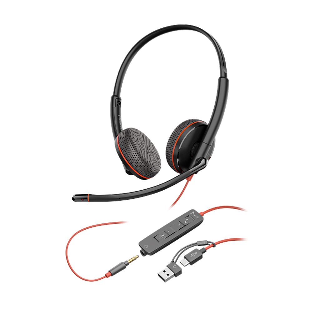 Poly Blackwire 3225 Stereo USB-C Headset +3.5mm Plug +USB-C/A Adapter (8X229AA) 