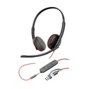 سماعة رأس ستيريو Poly Blackwire 3225 بمنفذ USB-C + قابس 3.5 ملم + محول USB-C/A (8X229AA)